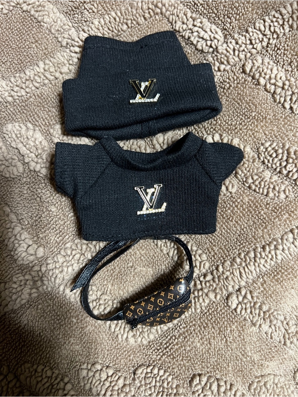 Black Labubu Beanie & Tee Set with Gold Logo - Luxury Style